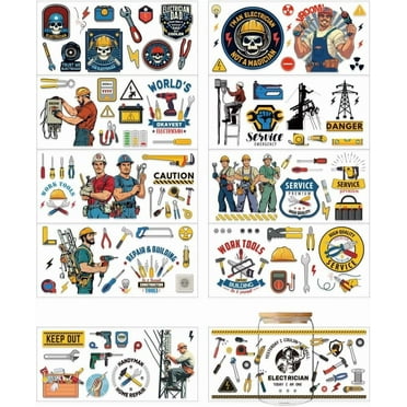 10 Sheets UV DTF Cup Wrap Transfer Stickers for 16 oz Glass Water Bottle Funny Electrician Tools Uvdtf DecalsConstruction Site Construction Machinery Cup Transfer Decoration for Cup Crafts