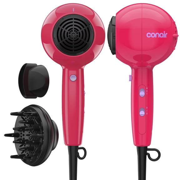 Conair Cake Pop Hair Dryer with Diffuser & Concentrator Attachments, Berry, 1 Count