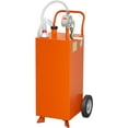 thumbnail image 2 of Royalbelle Panier à Carburant de 30 Gallons avec Roues et Pompe de Transfert Manuelle, Réservoir d'Essence Portable avec Pompe à Siphon Manuel Rotative Réversible, avec 2 Roues Roulantes en Caoutchouc Plein Sans Plat, Plus, Orange, 2 of 7