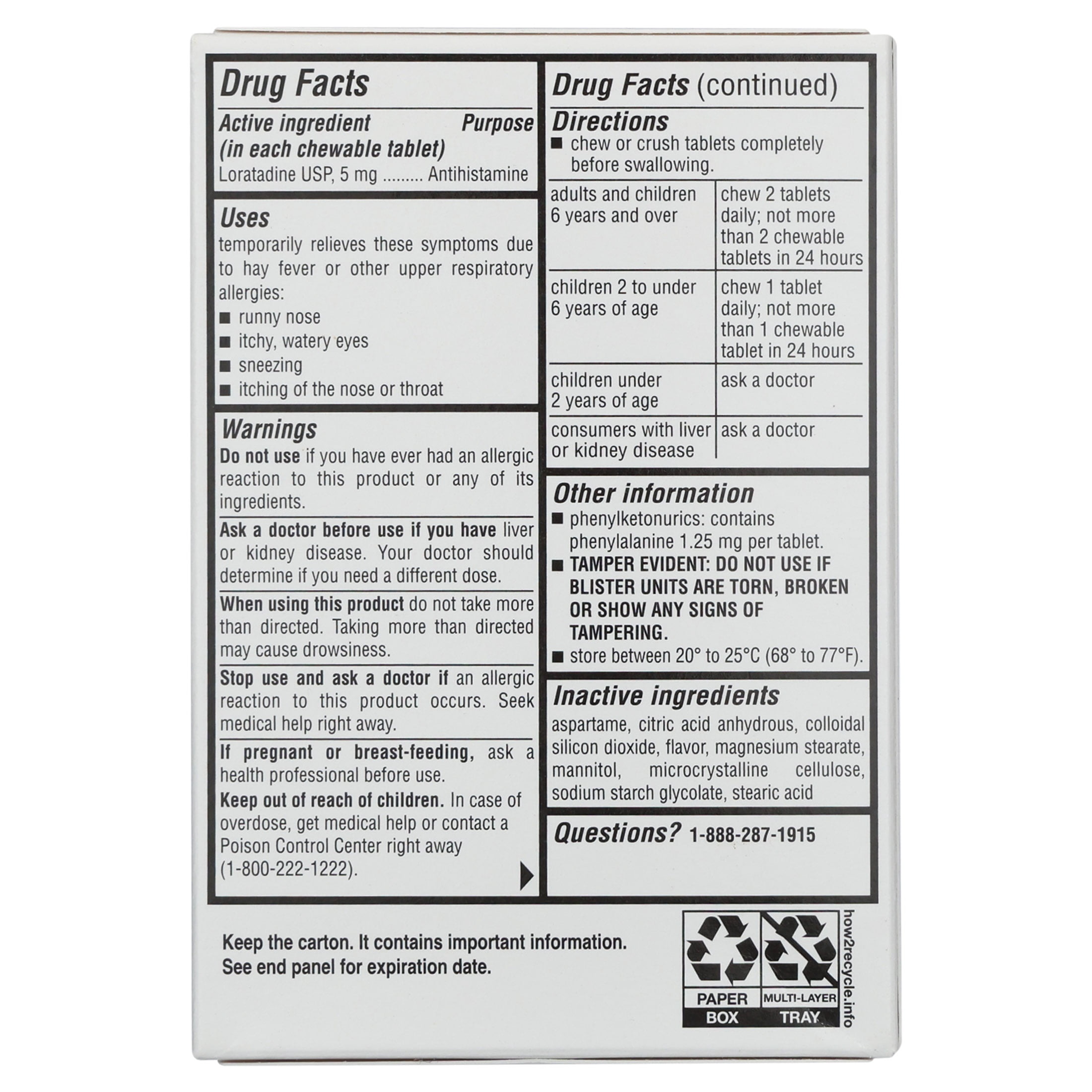 Equate Children's Non-Drowsy Loratadine Antihistamine Chewable Tablets, Grape Flavor, 5 mg, 30 Count
