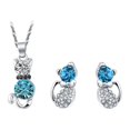 thumbnail image 2 of Fiaya Women Cartoon Cat Cubic Zirconia Jewelry Set, Animal Crystal Necklace Earring Set of 3, Jewelry Accessories for Women Anniversary Gift (Blue), 2 of 2