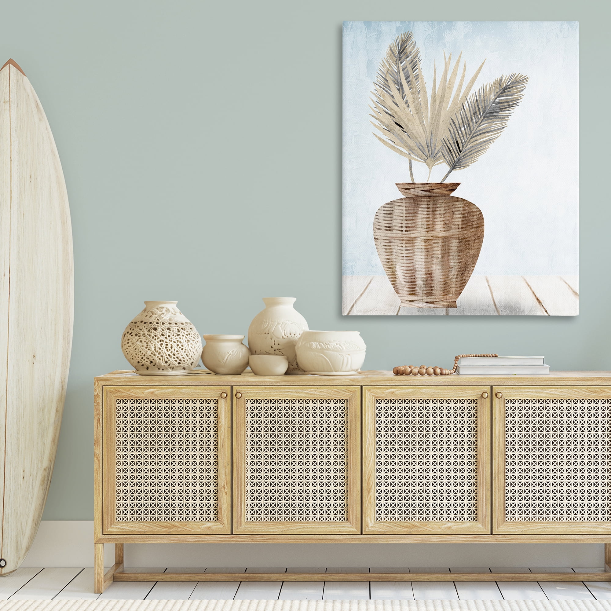 Stupell Industries Fan Plant Leaves Plants & Flowers Painting Wrapped Canvas Art Print Wall Art, 36 x 48