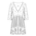 thumbnail image 4 of Tqyyweavej Women Swimsuit Coverup Dresses Sexy Lace Sheer Deep V Neck Swim Cover Up Solid Color 3/4 Length Sleeve Free Size Cover Ups for Swimwear Women, 4 of 6