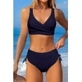 thumbnail image 3 of HSHDLDF High Waisted Bikini Twist Front Tie Back 2 Piece Swimsuit Solid Color, 3 of 7