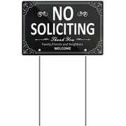 THTEN No Soliciting Sign for Yard with Stake,All Metal Construction for House Lawn Home flower pots,planter boxes or flower beds,12"x 8" Aluminum Outdoor Yard Sign