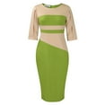 thumbnail image 4 of safuny Women's Knee Length Pencil Dress Color Block Round Neck Fashion Half Sleeve Dress Elegant Casual Party Clearance Green XXL, 4 of 5