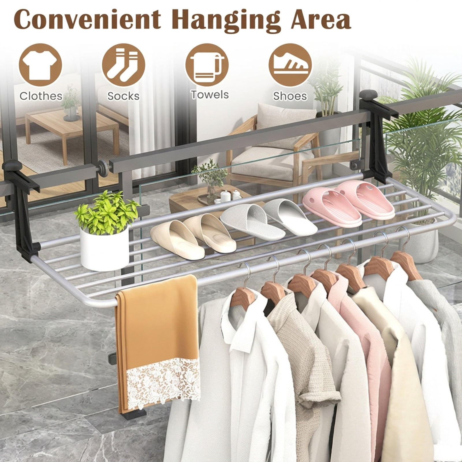 Vebreda Foldable Clothes Drying Rack, Portable Clothes Drying Rack Extendable Radiator Clothes Airer, Robust Aluminum Frame, Adjustable Distance