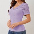 thumbnail image 5 of Summer Homenesgenics Womens Tops under $5 Women's Fashion V-Neck Lace Solid Color Short Sleeve Blouses Purple S, 5 of 6
