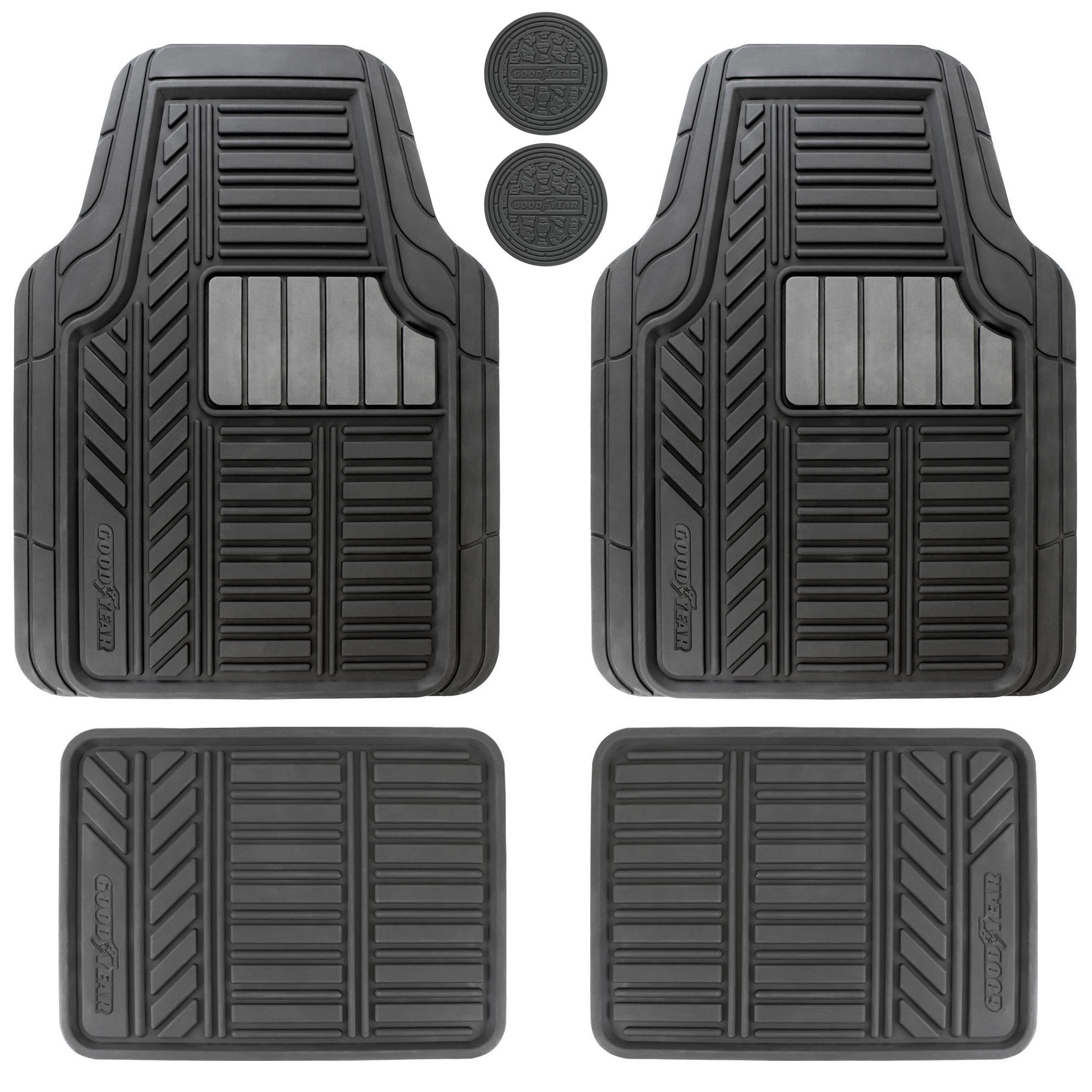 Goodyear 4-Piece Deep Dish Rubber Floor Mats, Black photo 1