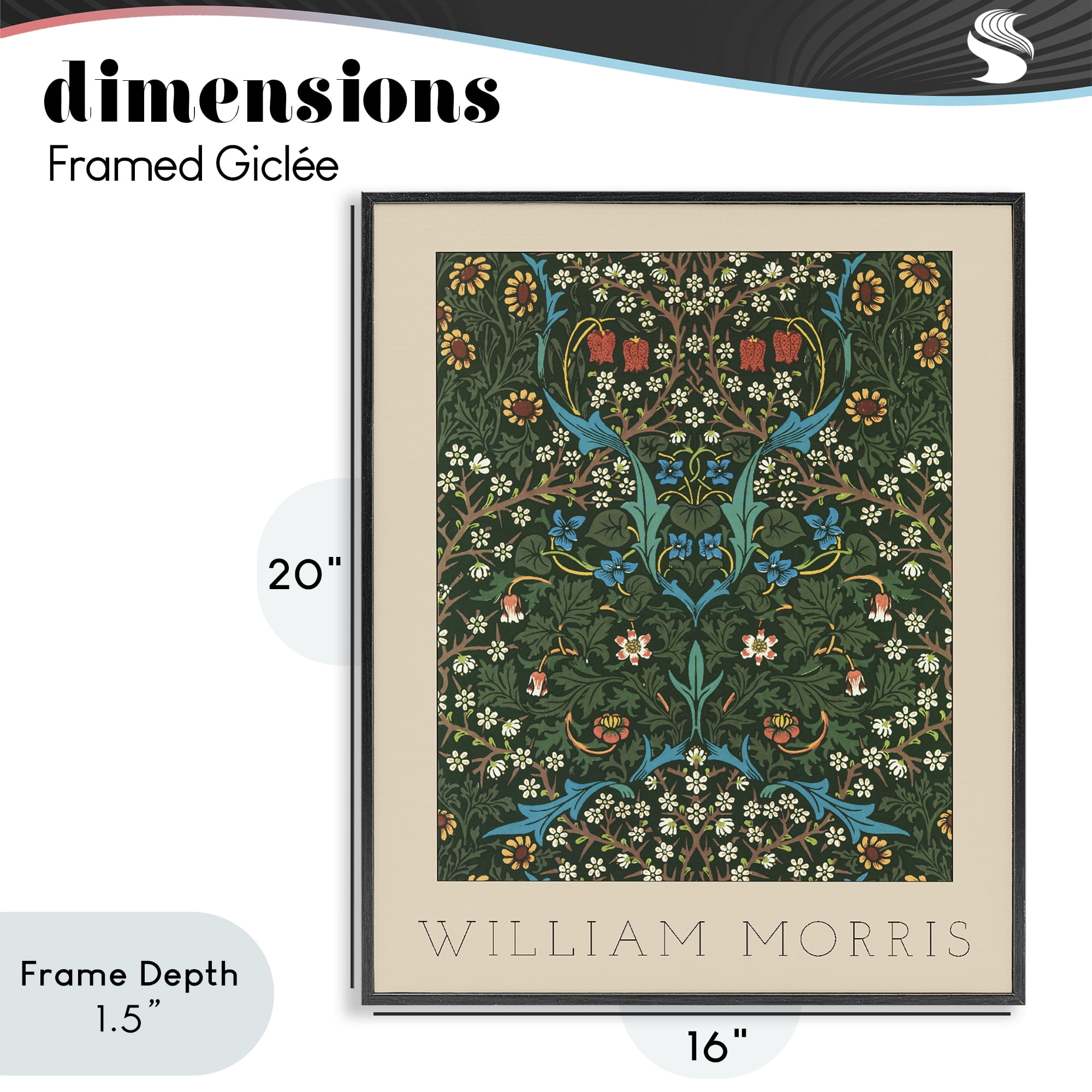 Stupell Industries Ornate Botanicals William Morris Black Framed Giclee Art, design by Lil' Rue