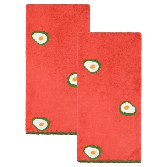 Unique Bargains 2 Pack Absorbent Quick Dry Hand Towels Fruit Embroidered Red 29" x 13"