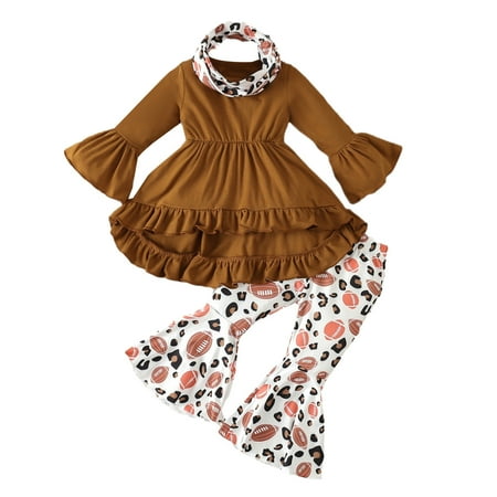 

Toddler Girls Long Sleeve Ruffles T Shirt Tops Cartoon Rugby Football Prints Pants Scarf Kids Outfits New Born Girls Clothes Cute Baby Things Sweatpants and Hoodie Set for Girls Two Piece Set for