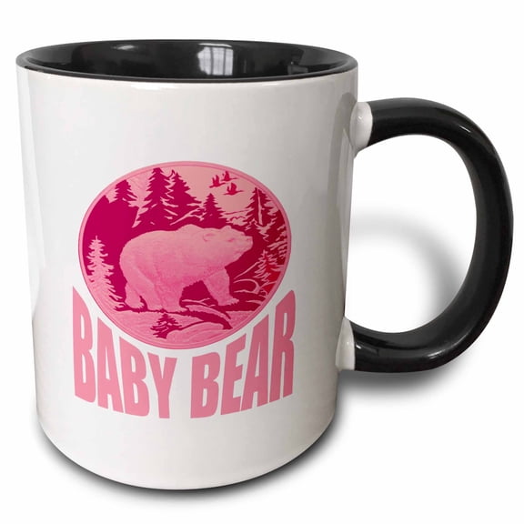 3drose, Pink Woodland Baby Bear Camping Cub, 11oz Two-tone Black Mug