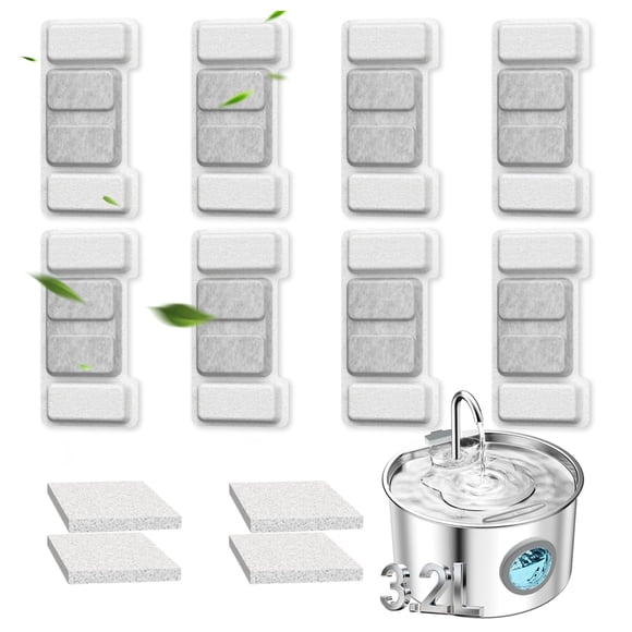 WAAYEE Juego de Filtros de Repuesto para Fuente de Agua Pet de 108 fl oz (8 Filtros + 4 Esponjas)
