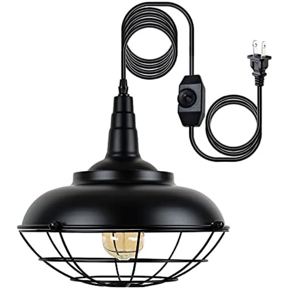 Plug In Hanging Light Fixtures, Black Cage Plug In Pendant Light, Metal Outdoor Chandelier for Gazebo Porch, industrial Farmhouse Hanging Lamp for Kitchen Island Dining Room Bedroom Sink Hallway