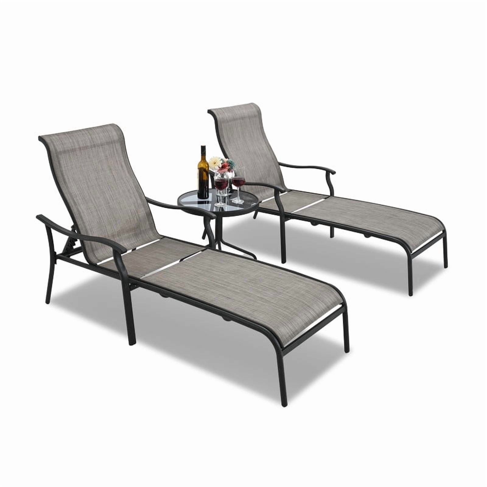 3-Piece Patio Chaise Lounge Set, Double Patio Lounge Chair with Glass Coffee Table, Patio Converstaion Set for Poolside Backyard