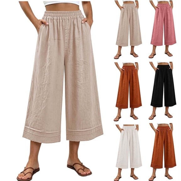 Hilenly Womens Capri Palazzo Pants Casual Wide Leg Cropped Pant Capris with Pockets