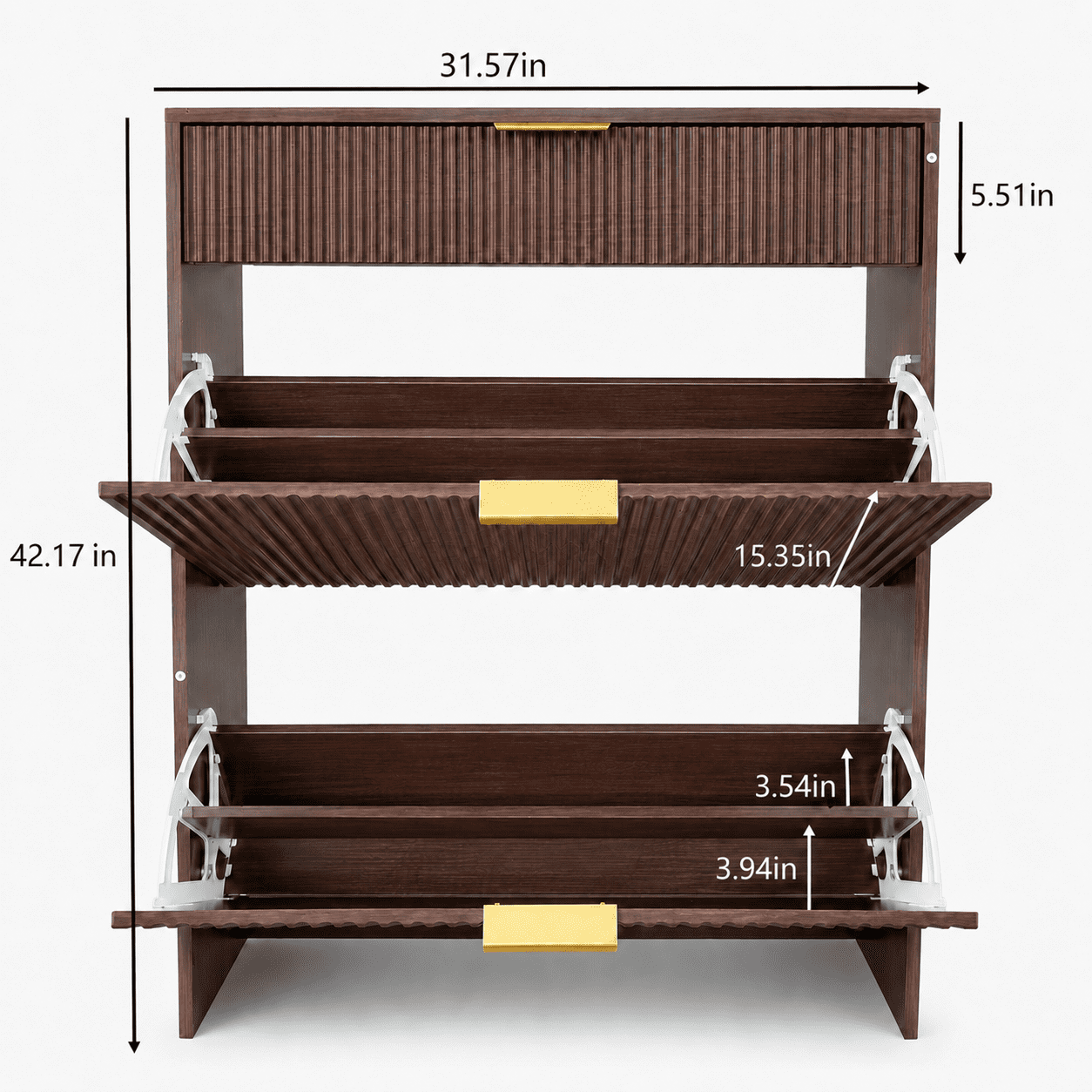 Fluted Flip Drawer Shoe Cabinet 31.5x11.8x43.3 Inch Natural Wood for Entryway Hallway