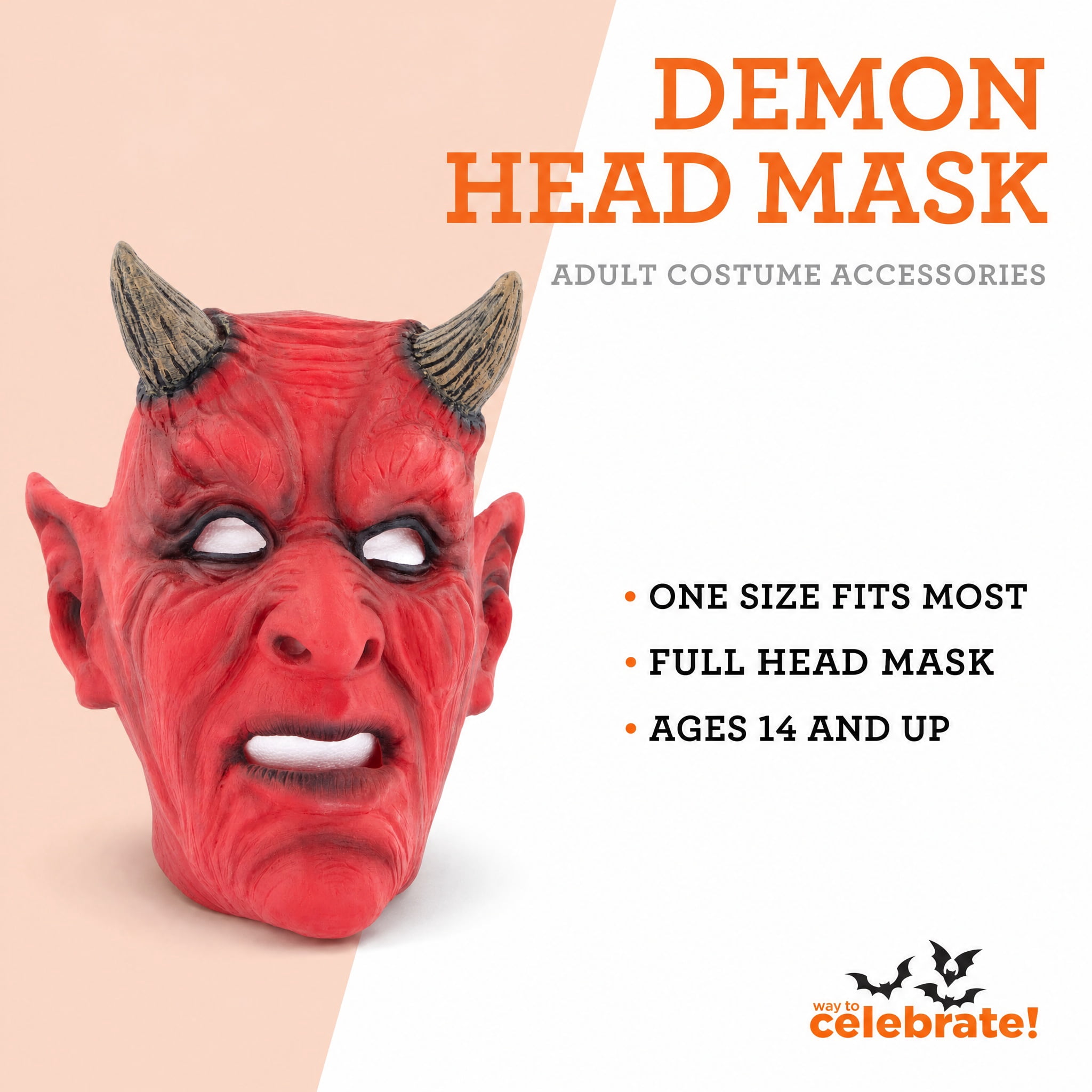 Demon Head Mask Costume Accessory for Adults, Red and Black, Halloween by Way To Celebrate