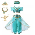 thumbnail image 4 of Disfraz de princesa Jasmine de Disney para niños y niñas, 3 piezas, vestido de Cosplay de Halloween, Elena, sirenita, fantasía, fiesta de Carnaval, 4 of 5