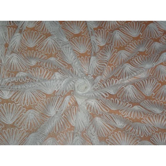 White Sheer Net Fabric With Embroidery