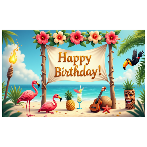 Decorative Design Happy Birthday Banner Colorful Flowers Party Decoration Tropical Theme Celebration Banner for Beach Party Indoor Decoration Summer Celebration