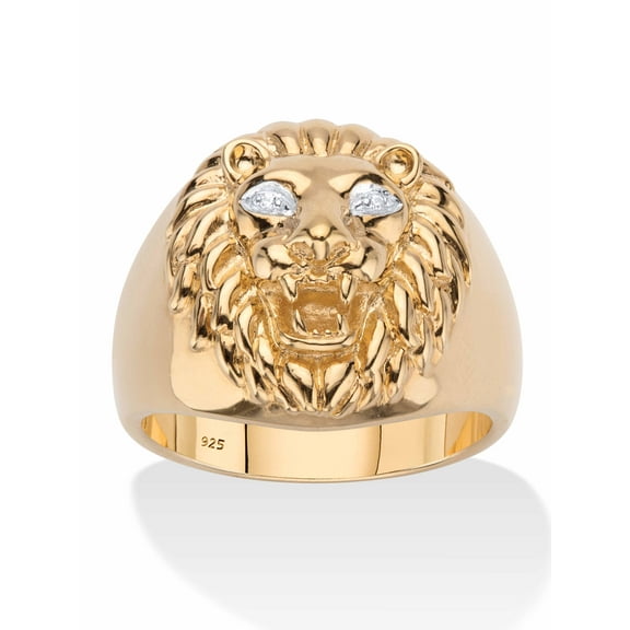 PalmBeach Jewelry Men's Diamond Accent Lion Head Ring in 18k Gold-plated Sterling Silver