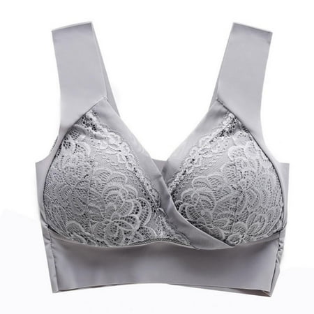 

Xmarks Womens Plus Size Minimizer No Underwire Bra with Lace Embroidery Gray 38/85BCD 40/90AB