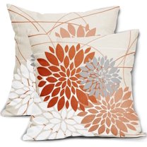 Orange Pillow Covers 18x18 Inch Dahlia Flower Fall Pillow Case Farmhouse Decor for Home Bedroom Rustic Modern Floral Cushion Cover, Set of 2