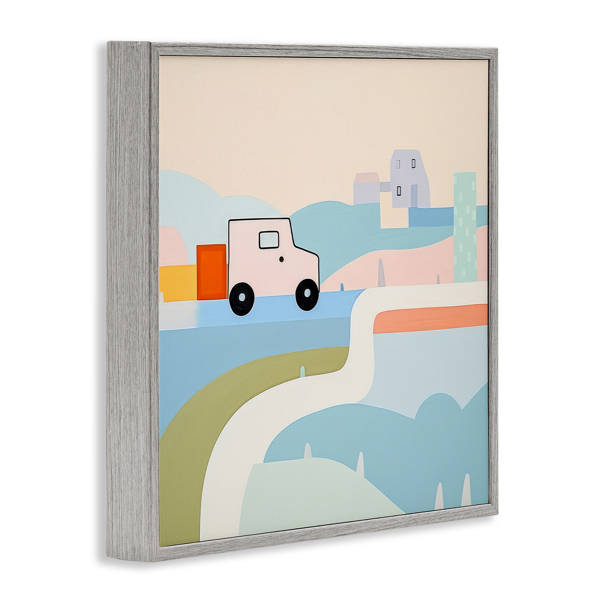 Stupell Industries Imagination On Wheels Landscape Painting Gray Framed Art Print Wall Art, 17 x 17