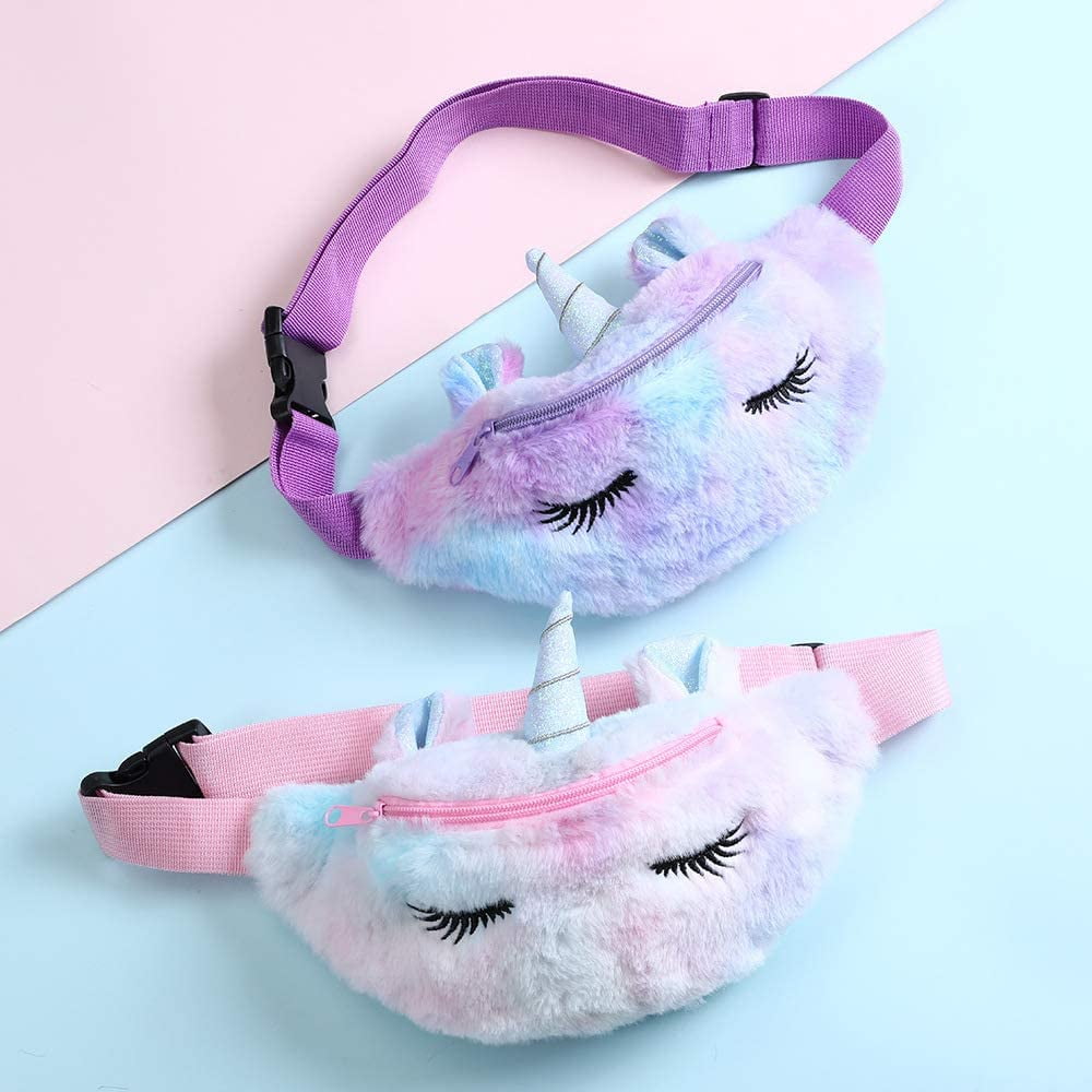 Cute Cartoon Unicorn Fanny Pack Bum Bag Waist Pack Chest Bag with Eyelash Corn Crossbody Shoulder Bag Belt Bag Rainbow Adjustable Fuzzy Plush Animal