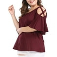 thumbnail image 4 of Agnes Orinda Women's Plus Size Valentines Day Summer Strappy Cold Shoulder Trumpet Sleeve Blouse 2X Red, 4 of 7