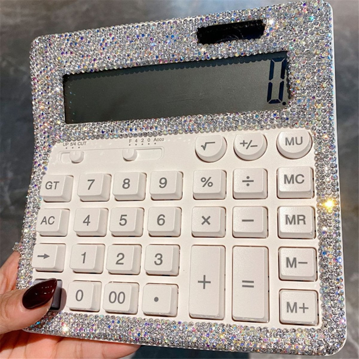 Rhinestone Crystal Calculator, Standard Desk Calculator LCD Display, Battery and Solar Powered Shiny Calculator