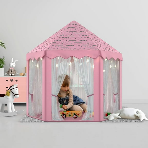 Play Tent Game for Kids Large & Star Lights Toddler Indoor Outdoor Playhouse Toy for Boys & Girls,2-4 Year Old Boy Birthday Christmast Gift,55''x53''(DxH), Pink
