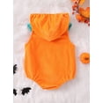 thumbnail image 3 of Michellecmm Baby Girls Boys Rompers Hoodies Halloween Clothes Pumpkin Face Pattern Hooded Sleeveless Toddler Fall Bodysuits, 3 of 9