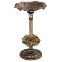 Gymax Solar Bird Bath Standing Pedestal Birdbath & Feeder Combo w/ Lotus Leaf Bowl Antique Bronze
