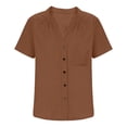thumbnail image 4 of Lmueinov Linen Button Down Shirt Women Short Sleeve Shirts with Front Pocket Loose Fit Summer Beach Vacation Business Casual, 4 of 5