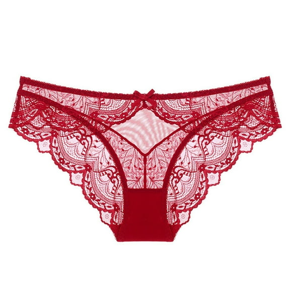 lulshou Womens Underwear Sheer Lace Panties Sexy Breathable Lightweight Underwear Low Waist Briefs, Red, M