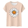 thumbnail image 3 of Short Sleeve T-shirts for Women Teens Daisy Floral Printed Crewneck Casual Summer Tee S-2XL Base Tshirts (2XL, Beige), 3 of 5