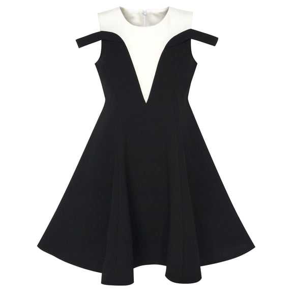 Girls Dress Black White Cold Shoulder Color Contrast Holiday 7
