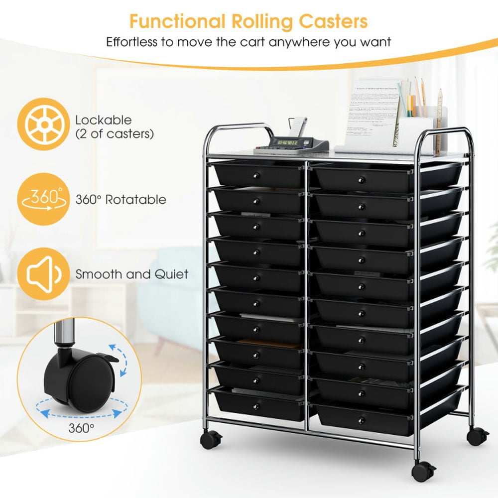 Barara King File Cabinet, Filing Cabinet Organizer,20 Drawers Storage Rolling Cart Studio Organizer-Black