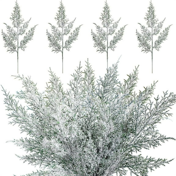 Triani 20Pcs Snow Frosted Artificial Pine Branches 12.6 Inch Fake Pine Sprigs Faux Pine Leaves Picks Crafts Sprays for Xmas Tree Garlands Decor