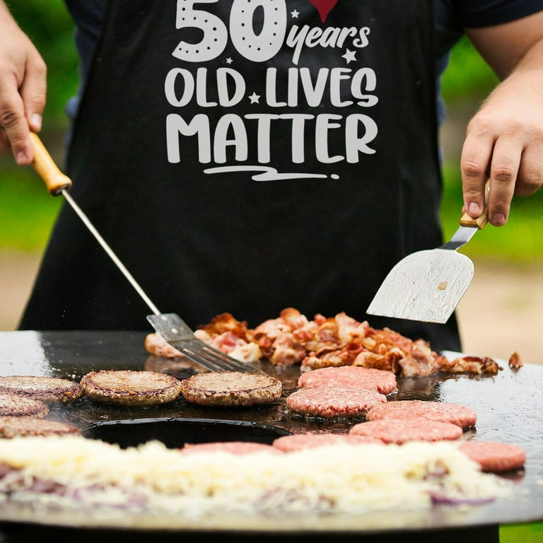 50th Birthday Gifts for Women Men, Funny Chef Grill Aprons with Pockets, Kitchen Cooking Grilling Apron Decorations for Grandma Grandpa Dad Mom