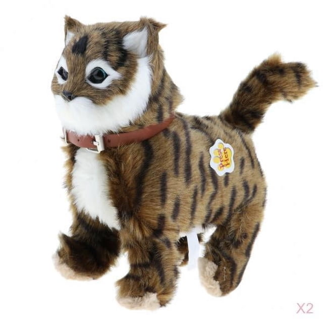2 Piezas Peluche Gato de Simulación Caminando Miau Juguetes de Cumpleaños Navidad para Niños Niñas Marrón