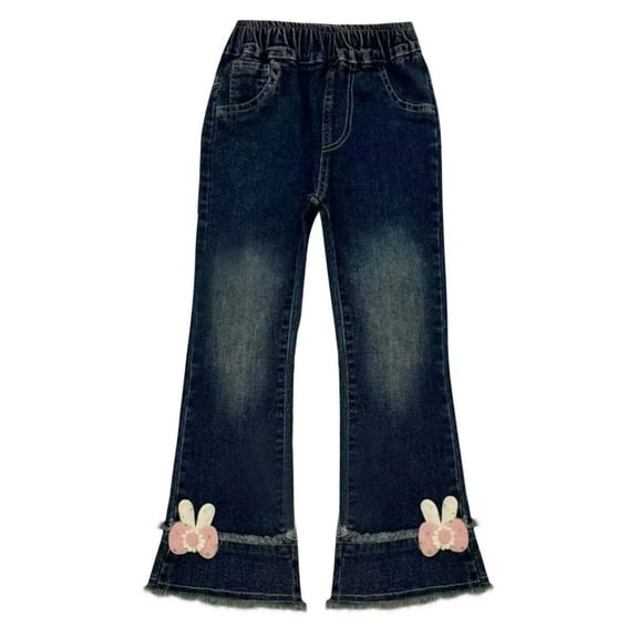 Lenpel Toddler Girls' Flare Jeans Elastic Waist Pull on Stretch Bell Bottom Denim Pants Bootcut Casual Trousers