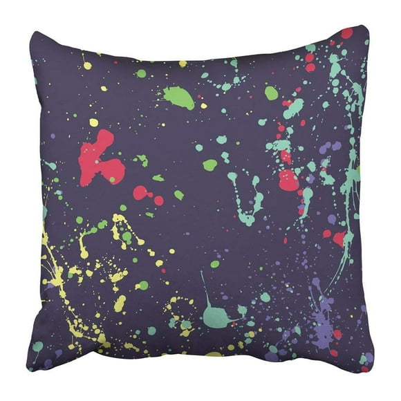 BOSDECO Green Random with Colorful Paint Splatters on Dark Blue Red Colors Pillowcase 16x16 inch