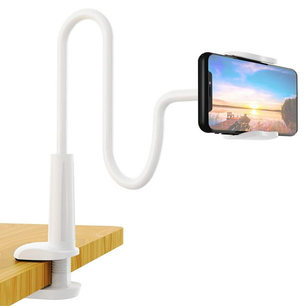 Soporte para teléfono móvil Cama Soporte de cuello de cisne - Soporte ajustable con brazo flexible y clip de montaje