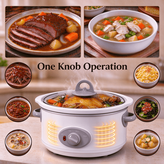 3.5 Quart Small Slow Cooker, Safe Crock/Ceramic Inner Pot and Glass Lid, White