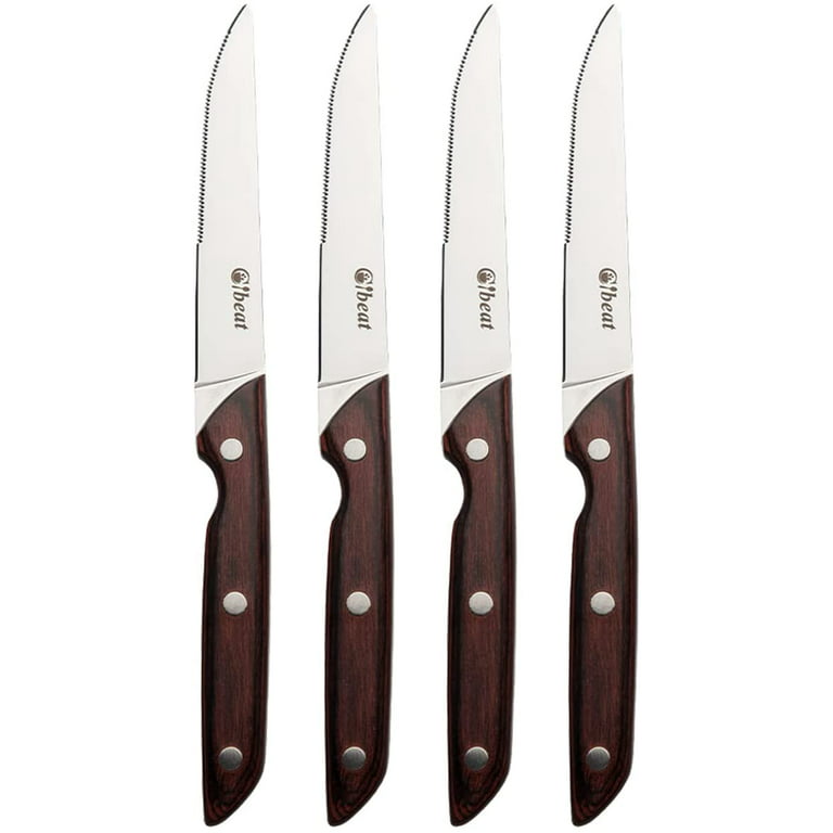 Steak Knife Set of 4 Serrated Steak Knives & Wood Block