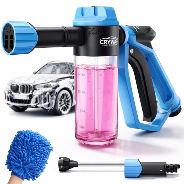 Kit de pistola de espuma para lavado de autos Crywag con guante y 3 modos de rociado